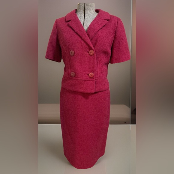 Vintage 60’s Double Breasted Skirt Suit Women’s Size 12 Boucle’ Wool Mohair